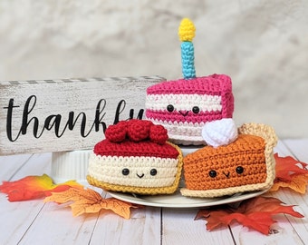 CROCHET PATTERN: Cakes and Pie Play Food, Pumpkin Pie, Birthday Cake and Cheesecake Patterns, Amigurumi Downloadable Pattern