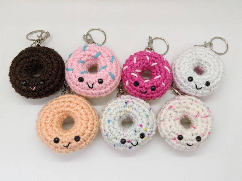 CROCHET PATTERN: Donut Keychain, Amigurumi Downloadable Beginner Crochet Pattern, PDF Download for Play Food image 6