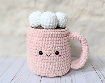 CROCHET PATTERN: Jumbo Hot Chocolate/Coffee Mug Pillow, Easy Fall Amigurumi Downloadable PDF Pattern, Christmas Amigurumi Kawaii