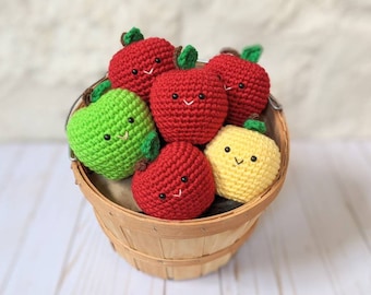 CROCHET PATTERN: Apple Play Food Plush, Easy Amigurumi Downloadable Beginner Crochet Food Pattern