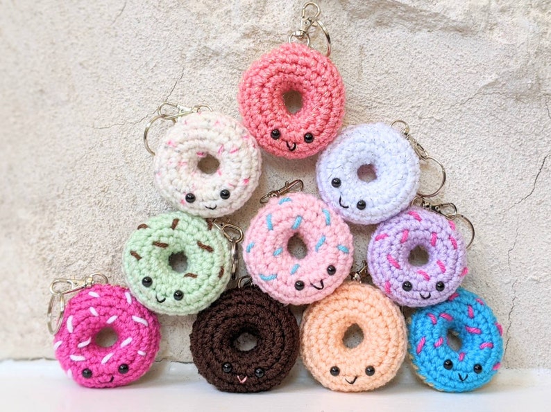 CROCHET PATTERN: Donut Keychain, Amigurumi Downloadable Beginner Crochet Pattern, PDF Download for Play Food image 4