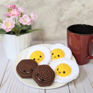 CROCHET PATTERN: Fried Egg and Sausage Amigurumi, Morning Breakfast Platter, Cute Play Food, Easy Downloadable Beginner Crochet Pattern