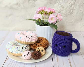 CROCHET PATTERN: Coffee and Donuts Play Food, Breakfast Amigurumi Plush Toys, Downloadable PDF Pattern, Amigurumi Kawaii Toy Food