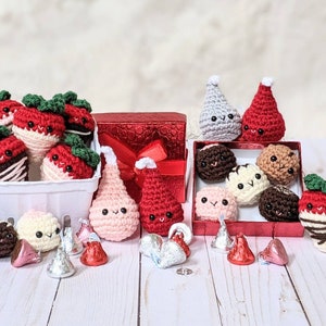 CROCHET PATTERN: Chocolate Treats Play Food, Chocolate Kisses, Truffles, and Strawberries, Amigurumi Downloadable Pattern