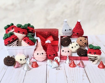 CROCHET PATTERN: Chocolate Treats Play Food, Chocolate Kisses, Truffles, and Strawberries, Amigurumi Downloadable Pattern