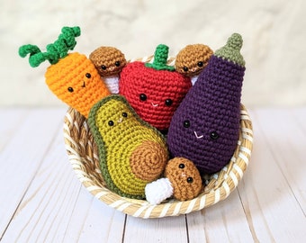 CROCHET PATTERN: Veggie Play Food Plushes, Downloadable Beginner Crochet Pattern, Vegetable Amigurumi Toy Food Pattern, Market Pretend Play