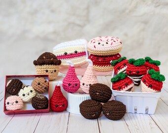 CROCHET PATTERN: Valentines Day Chocolate Play Food, Kisses, Truffles, Strawberries, Cake, Donuts, Cupcakes, Amigurumi Downloadable Pattern