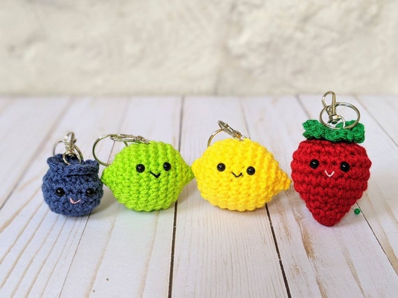 CROCHET PATTERN: Fruit Keychains, Easy Amigurumi Downloadable PDF Pattern, Beginner Backpack or Purse Food Clip