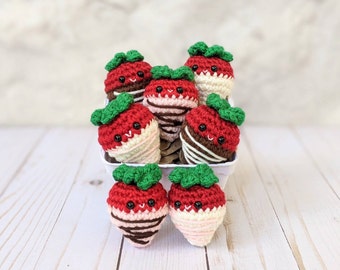 CROCHET PATTERN: Chocolate Covered Strawberries, Valentine&#39;s Day Amigurumi Play Food Plush, Downloadable Beginner Crochet Pattern
