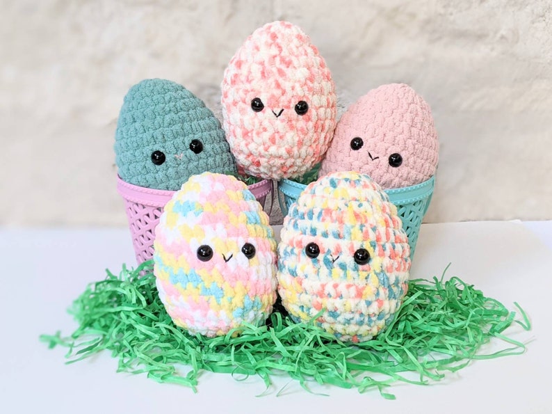 CROCHET PATTERN: Jumbo Easter Eggs, Beginner Amigurumi Easter Basket Eggs, Downloadable PDF Pattern image 1