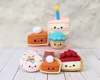 CROCHET PATTERN: Dessert Play Food - Birthday Cake, Cheesecake, Donut, Pumpkin Pies, Cupcakes, Craft Fair Amigurumi Downloadable Pattern