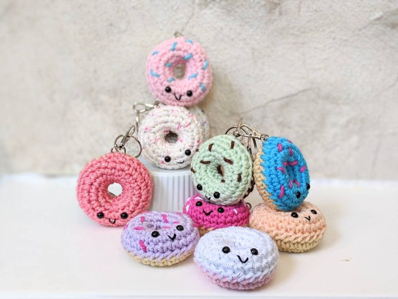 CROCHET PATTERN: Donut Keychain, Amigurumi Downloadable Beginner Crochet Pattern, PDF Download for Play Food image 1