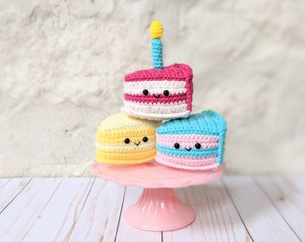 CROCHET PATTERN: Anniversaire Cake Slice Play Food, Amigurumi Downloadable PDF Pattern, Cute Kawaii Toy Food