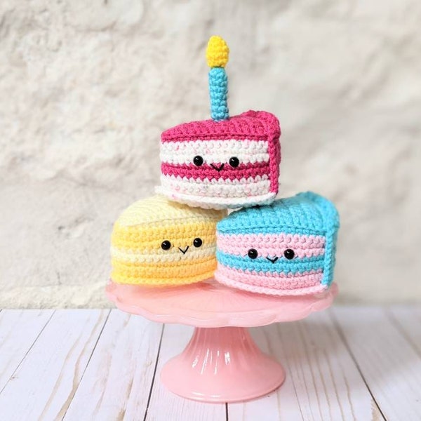 CROCHET PATTERN: Anniversaire Cake Slice Play Food, Amigurumi Downloadable PDF Pattern, Cute Kawaii Toy Food