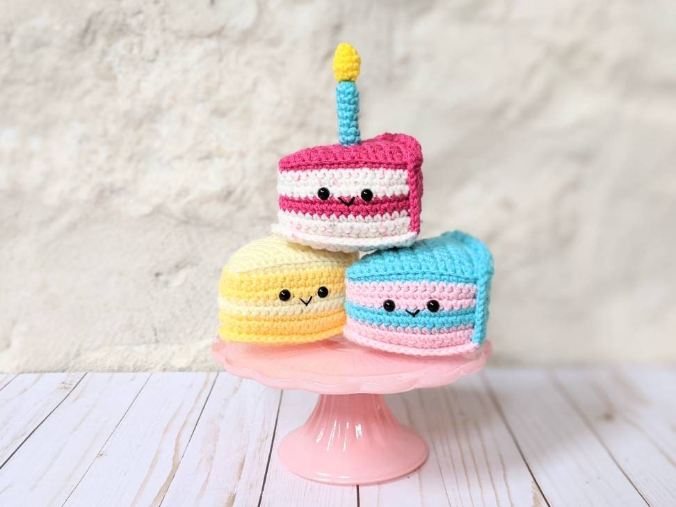 CROCHET PATTERN: Birthday Cake Slice Play Food, Amigurumi Downloadable PDF Pattern, Cute Kawaii Toy Food