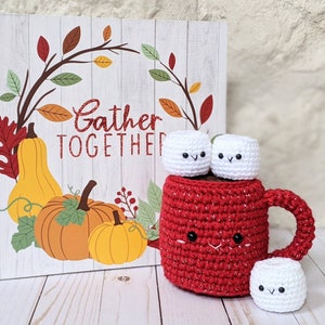 CROCHET PATTERN: Hot Chocolate Mug with Marshmallows (Double Stranded), Amigurumi Coffee Cup Pattern, Crochet Fall Pretend Play Food
