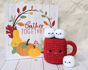CROCHET PATTERN: Hot Chocolate Mug with Marshmallows (Double Stranded), Amigurumi Coffee Cup Pattern, Crochet Fall Pretend Play Food
