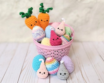 CROCHET PATTERN: Easter Basket Plush Toys - Easy Amigurumi Carrots, Easter Eggs, Chocolate Kisses, Easy Beginner Downloadable Pattern