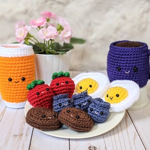CROCHET PATTERN: Breakfast Plate Play Food, Fried Egg and Sausage Amigurumi, Coffee Mug, Fruit, and Juice, Easy Beginner Crochet Pattern