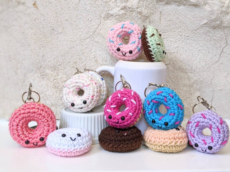 CROCHET PATTERN: Donut Keychain, Amigurumi Downloadable Beginner Crochet Pattern, PDF Download for Play Food image 3