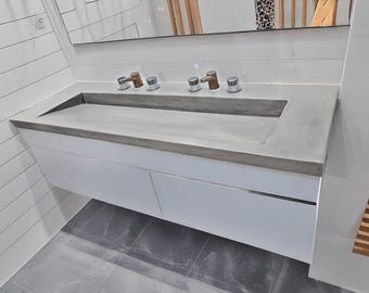Concrete Ramp Trough Sink, Double Vanity, Modern Bathroom
