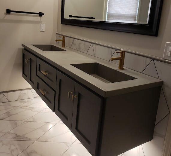 Double Vanity Top Concrete Sink Rectangle Sinks Floating Vanity