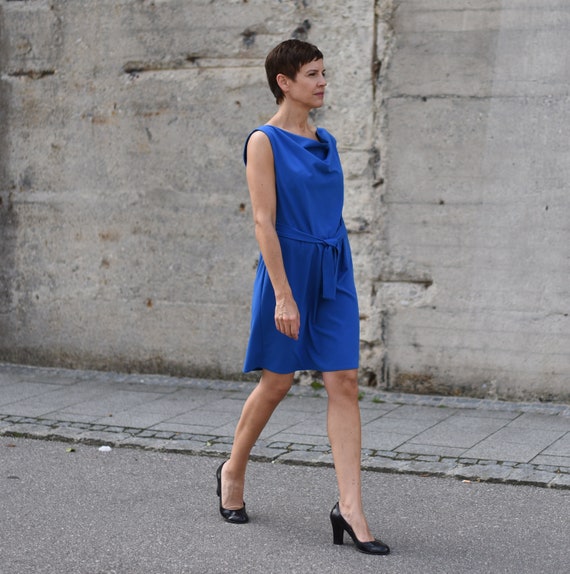 Summer Dress With a Waterfall Neckline in Blue - Etsy