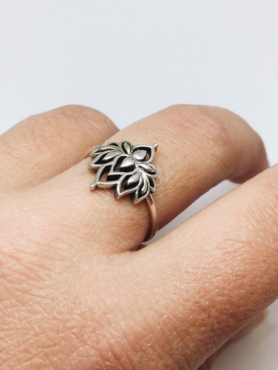 Proposal ring with silver Lotus flower Bohemian wedding Botanical jewe –  Ursula Jewelry