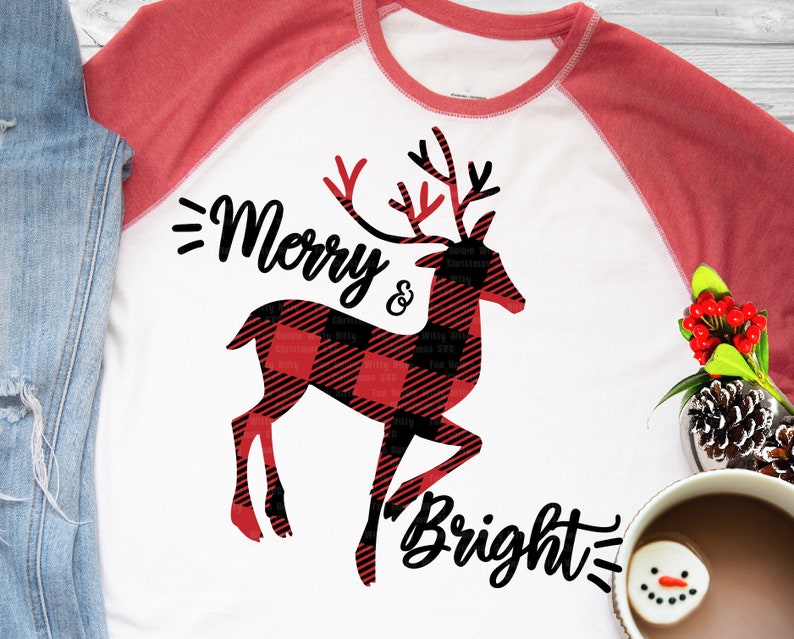 Download Merry and Bright Buffalo Plaid svg Reindeer svg Antler svg ...