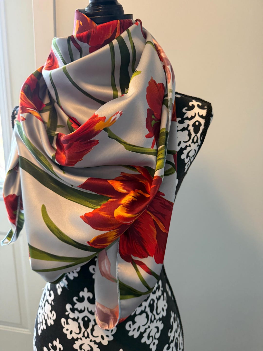 Grey Satin With Orange Floral Wild Rag Satin Buckaroo Scarf Fashion ...