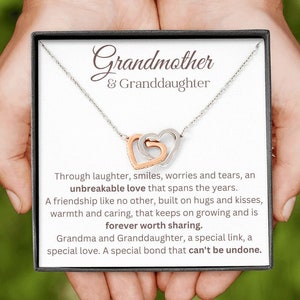 Grandmother Gift From Granddaughter, Mothers Day Gift For Grandma, Birthday Gift, Two Hearts Necklace with Message Card, To My Grandma