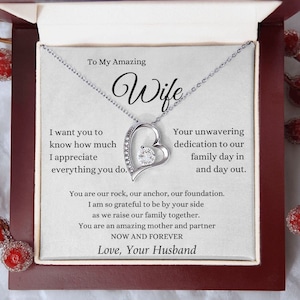 Heart Necklace For Wife From Husband With Sentimental Gift Card Message, Mothers Day Gift For Wife, Birthday or Valentines Day Present
