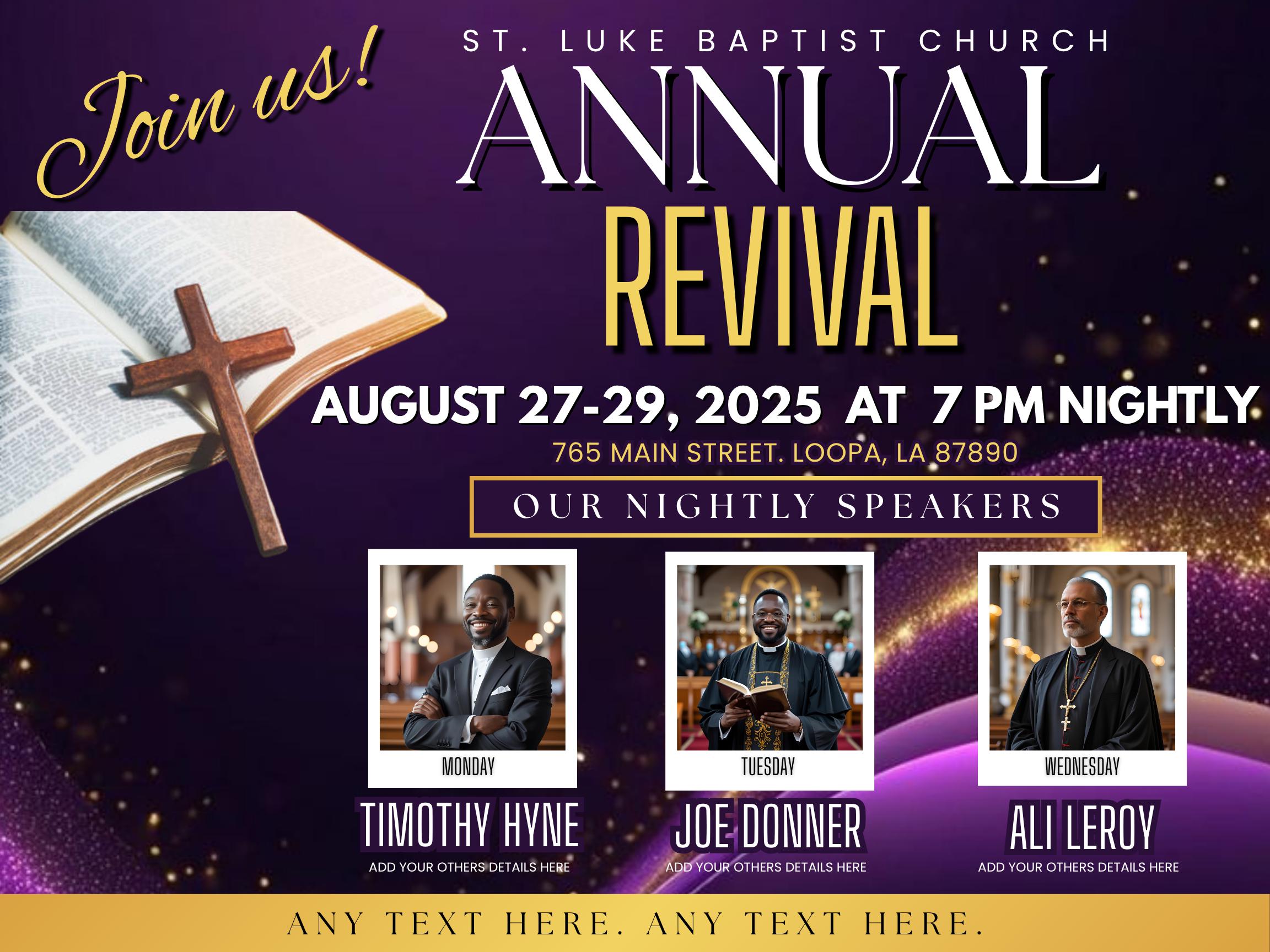 Revival Church Flyer Template, Revival Services, Church Homecoming, image size:2304x1728