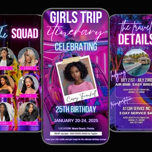 Birthday Weekend Invitation, Editable Trip Itinerary Canva Template, Girls Getaway Invite, Beach Birthday Party, Digital Travel Event Card