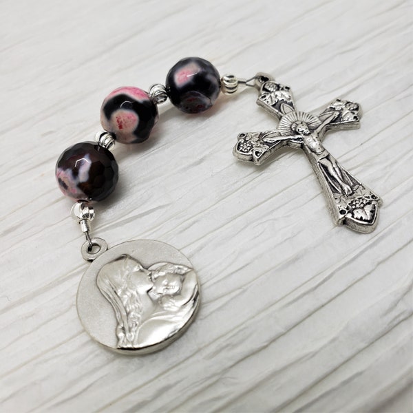 3 Hail Mary Chaplet. Catholic Prayer Beads, Mini Rosary, Pocket Rosary, Three Bead Chaplet, Chaplet, Gemstone Chaplet.