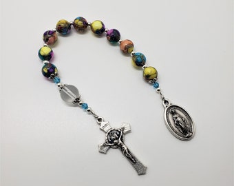 One Decade Rosary, Gemstone Chaplet, Tenner Rosary, Pocket Rosary, Walking Rosary, Miraculous Medal One Decade Rosary, Single Decade Rosary