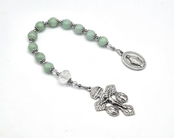 Green Jade Miraculous Medal One Decade Rosary, Virgin Mary Rosary, Gemstone Tenner Rosary, Mini Rosary, Single Decade Rosary, Small Rosary