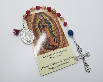 Our Lady of Guadalupe One Decade Rosary, Virgin Mary One Decade Rosary, Glass Tenner Rosary, Mini Rosary,Single Decade Rosary, Small Rosary