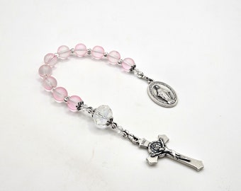 Miraculous Medal One Decade Rosary, Virgin Mary One Decade Rosary, Pink Glass Tenner, Single Decade Rosary, Small Rosary For Travel