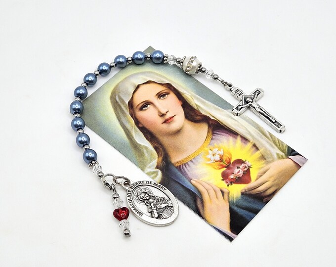 Immaculate Heart of Mary Blue One Decade Rosary, Pearl Devotional ...