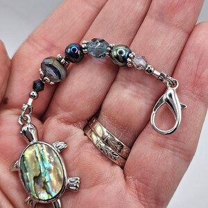 Turtle Zipper Pull, Abalone Keychain Charm, Clip on Charms, Planner or ...