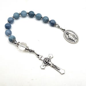 Miraculous Medal One Decade Rosary, Virgin Mary One Decade Rosary, Blue Quartz Tenner Rosary, Mini Rosary,Single Decade Rosary, Small Rosary