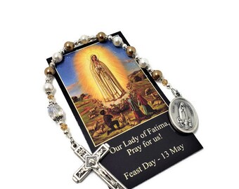 One Decade Our Lady of Fatima Rosary, White and Gold Tenner Rosary, Walking Rosary, Mini Rosary, Travel Rosary, Single Decade Rosary.