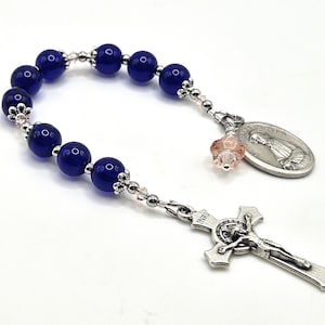 St. Elizabeth Ann Seton  Blue Glass Rosary Chaplet, Patron Saint Of Catholic Schools, Teachers and Widows, Female Saint Chaplet, Glass Beads