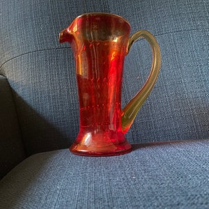 Blenko tangerine 6” pitcher from the 1960s with controlled bubble and Pontil mark