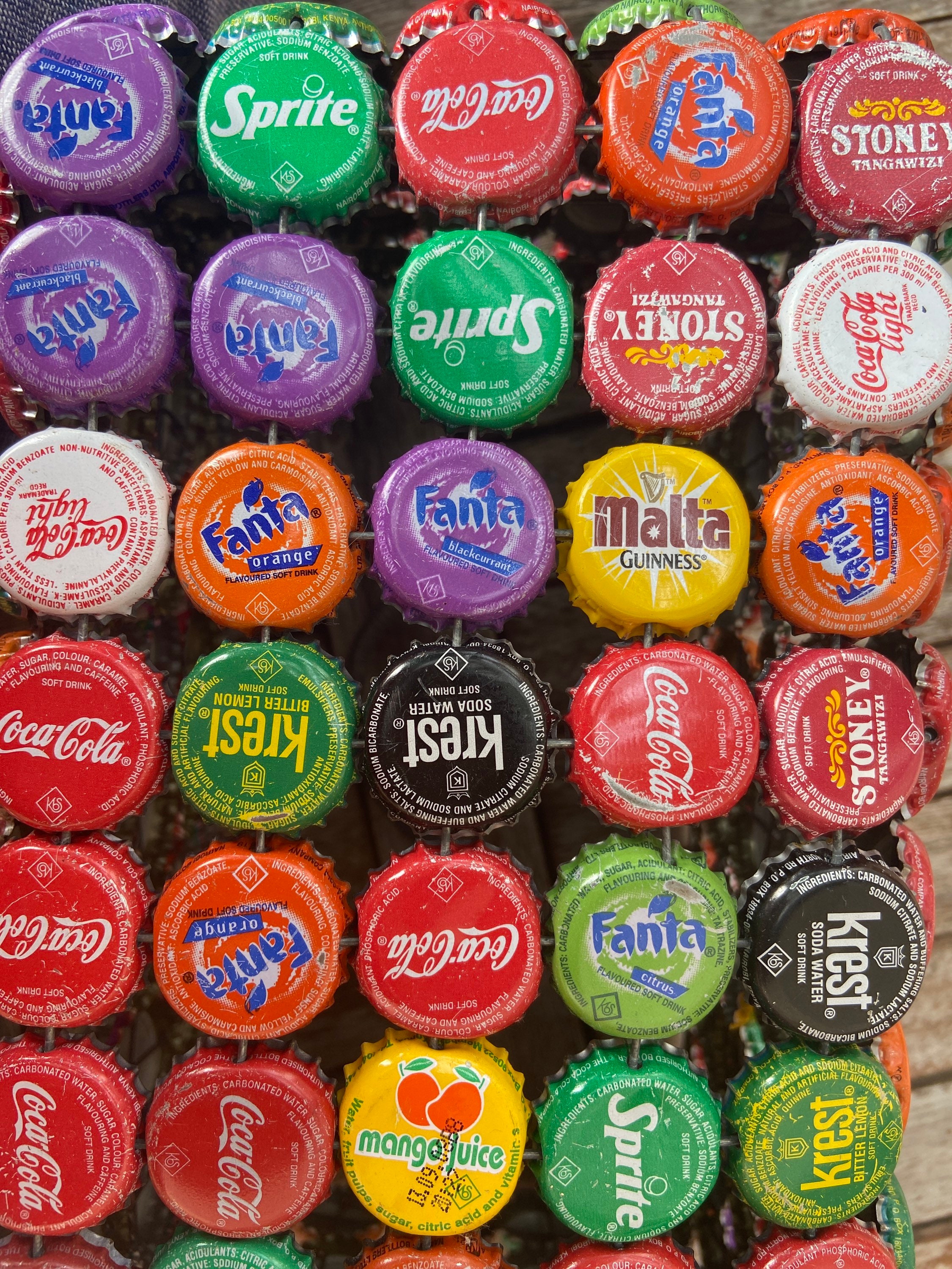 Bottle Cap Bag, Made of Wire and Caps Art or Purse Your Choice Coca Cola, Fanta, Sprite, Krest