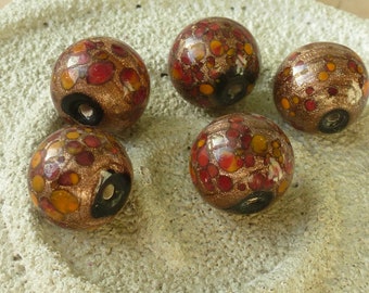 10 perles, billes, bronze rouge-orange, env. 12 mm