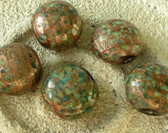 10 verre perles, verre, vert bronze, env. 15 x 12 mm