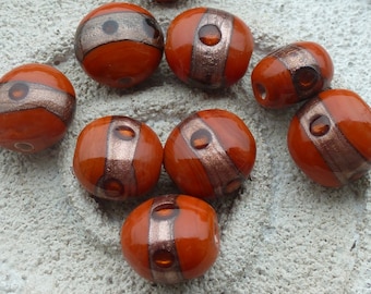 10 Glasperlen, orange, Scheiben, ca. 12,5x7,5mm