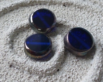 10 perles de verre, verre, noir, bleu, env. 12 mm,